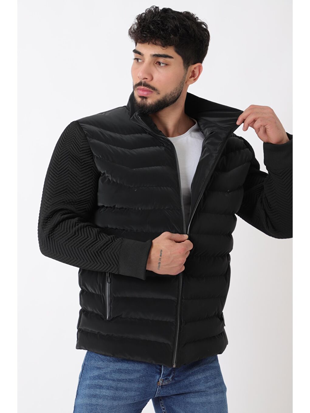 Kahverengi Nova Kol Triko Kışlık Şişme Mont PLDP 3011_50464-4