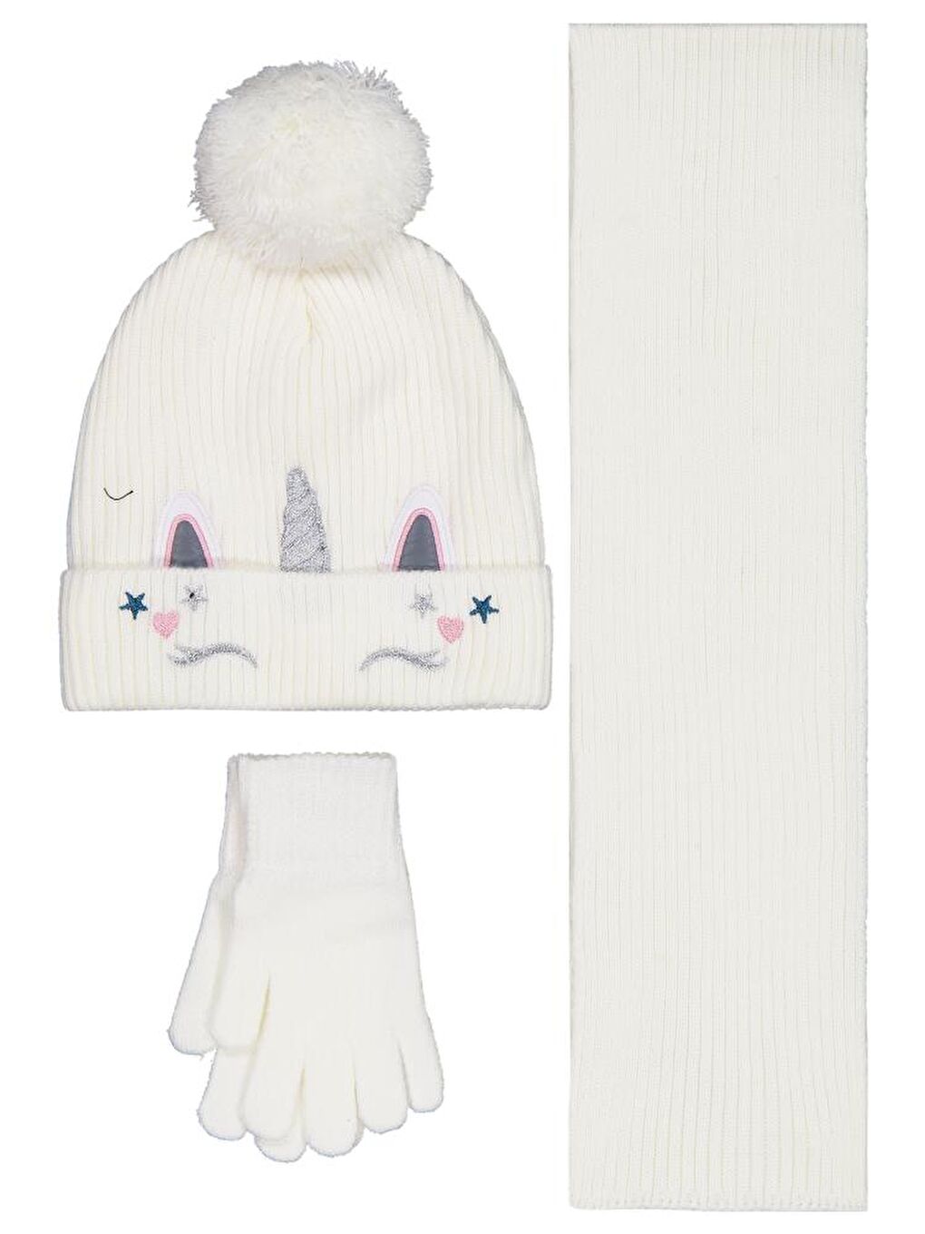 Girls 2-5 Yaş Atkı Bere Eldiven Set - Ekru Standart