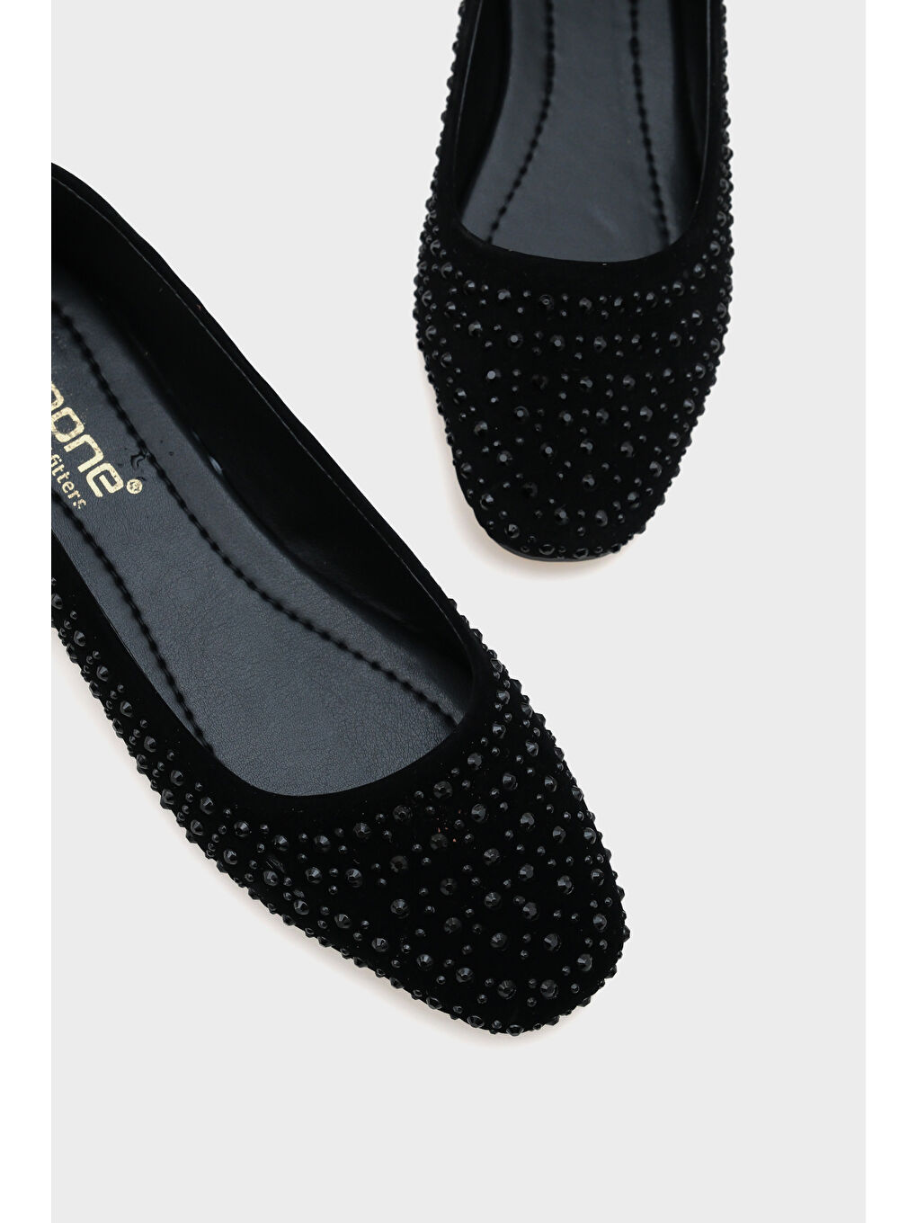 Siyah Karla Kadın Taşlı Babet-5