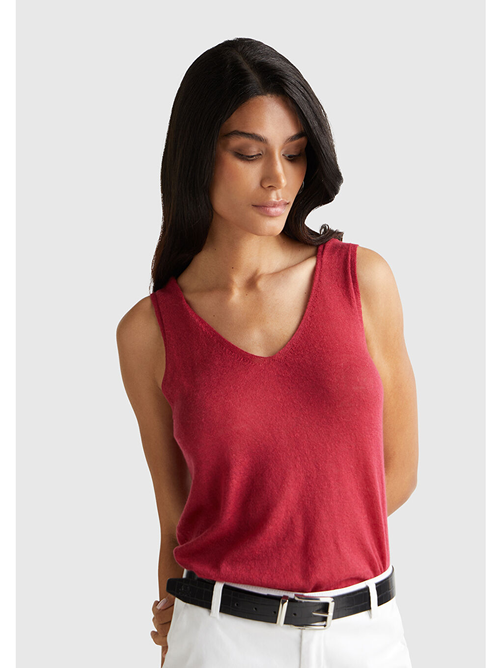 Kadın Fuşya Alpaka ve Yün Karışımlı Triko Atlet