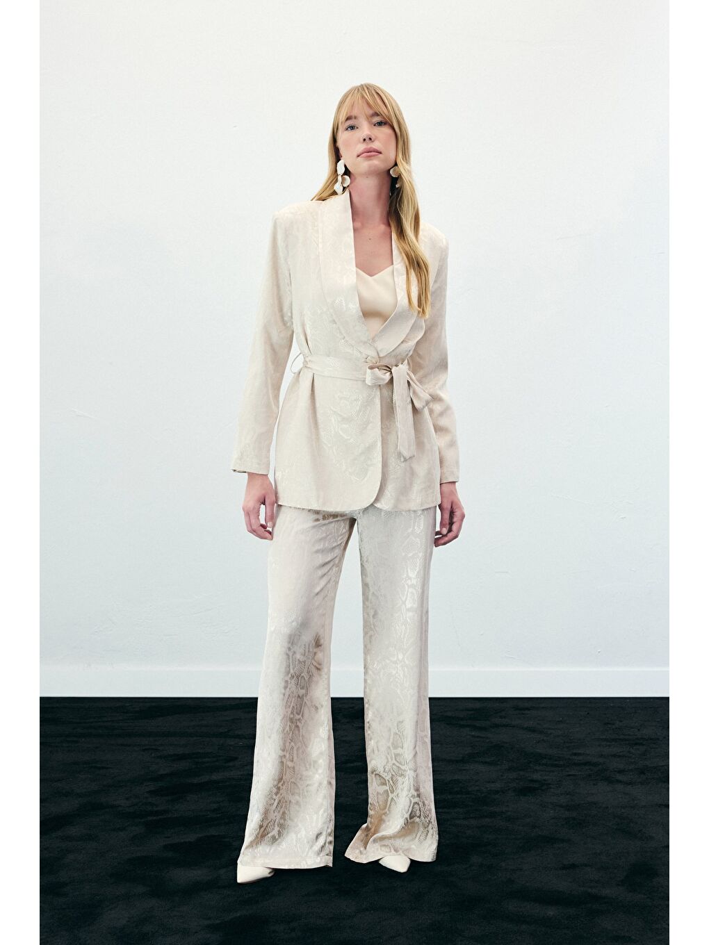 Yılan Desenli Pantolon - Bej-1