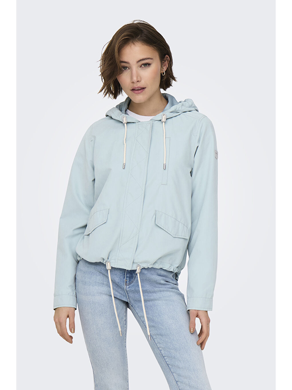 Yeşil Onlskylar Büzgülü Regular Fit Kapüşonlu Mevsimlik Kadın Mont 15218613-2