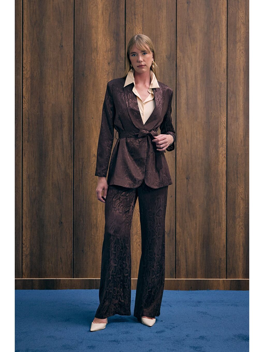 Kahverengi Yılan Desenli Pantolon - Kahve-1