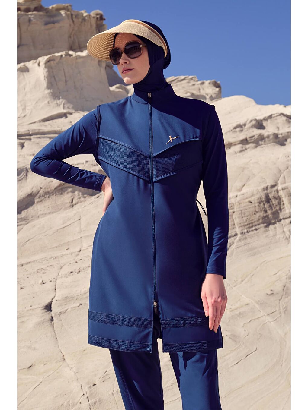 File Detaylı Yeşil Esnek Dokuma 6 Parça Tam Tesettür Mayo Takımı 2853