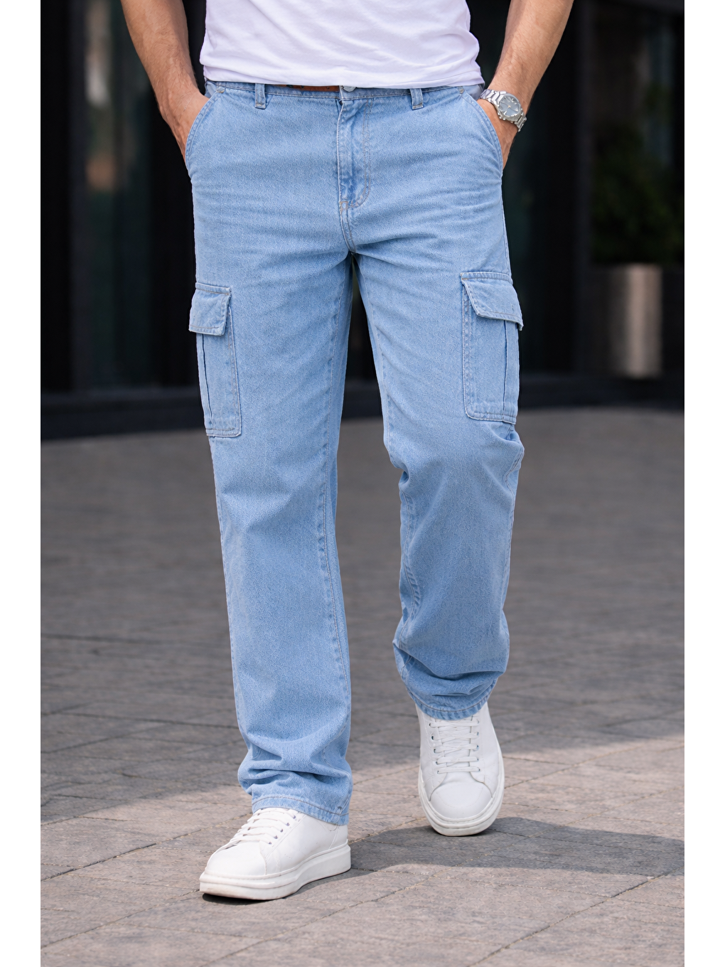 Erkek Trend Bol Paça Günlük Kargo B.Mavi Baggy Pantolon