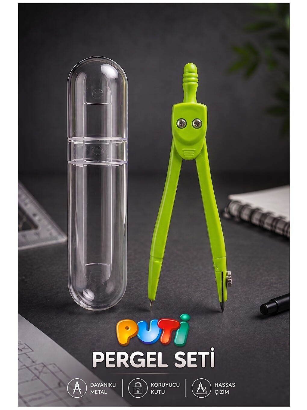 Metal Pergel 1 Adet Puti 1574 Koruma Kutulu Metal Pergel Grafit Uçlu Mekanik Pergel Matematik Teknik