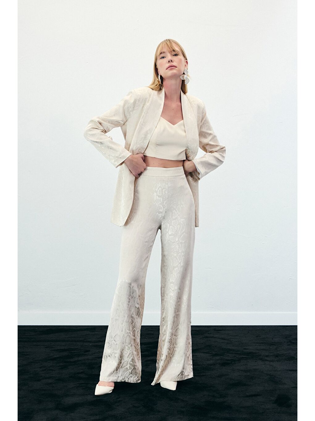 Yılan Desenli Pantolon - Bej-2