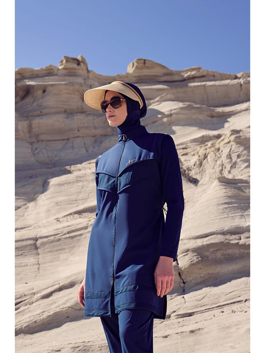 File Detaylı Yeşil Esnek Dokuma 6 Parça Tam Tesettür Mayo Takımı 2853-1