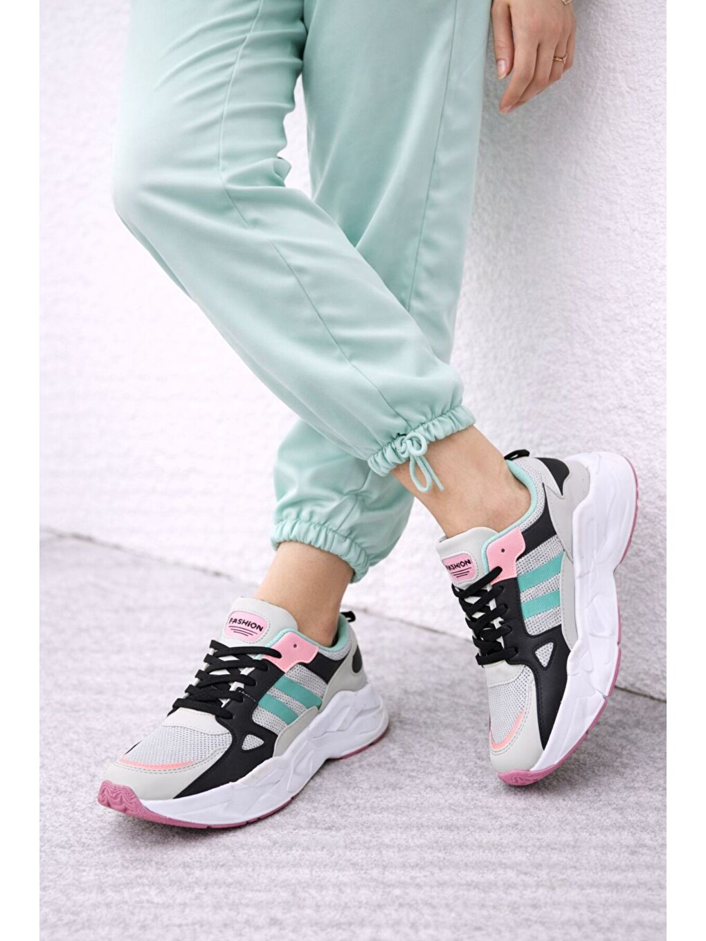 Gri Unısex Kalın Tabanlı Bağcıklı Rahat Sneaker Spor Ayakkabı –nefes Alabilen Yapı, Trend Model