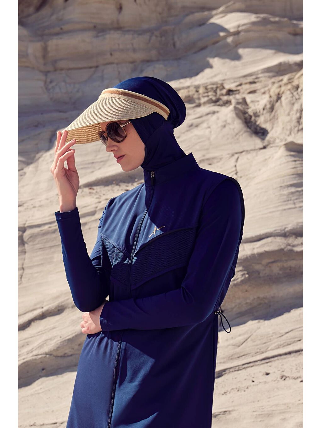 File Detaylı Yeşil Esnek Dokuma 6 Parça Tam Tesettür Mayo Takımı 2853-2