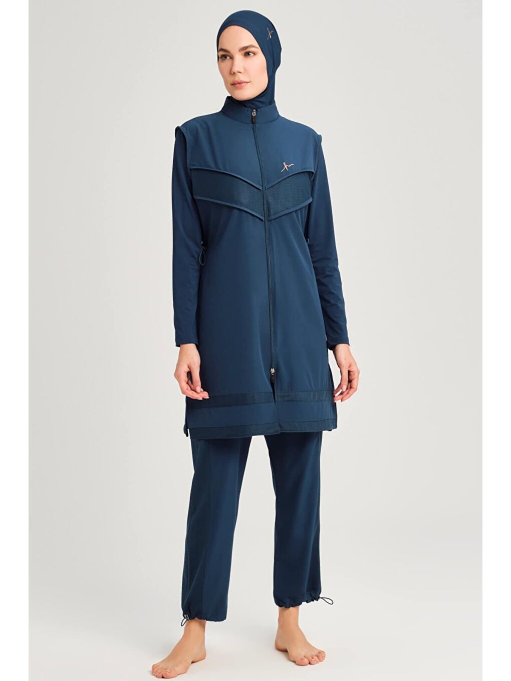 File Detaylı Yeşil Esnek Dokuma 6 Parça Tam Tesettür Mayo Takımı 2853-3