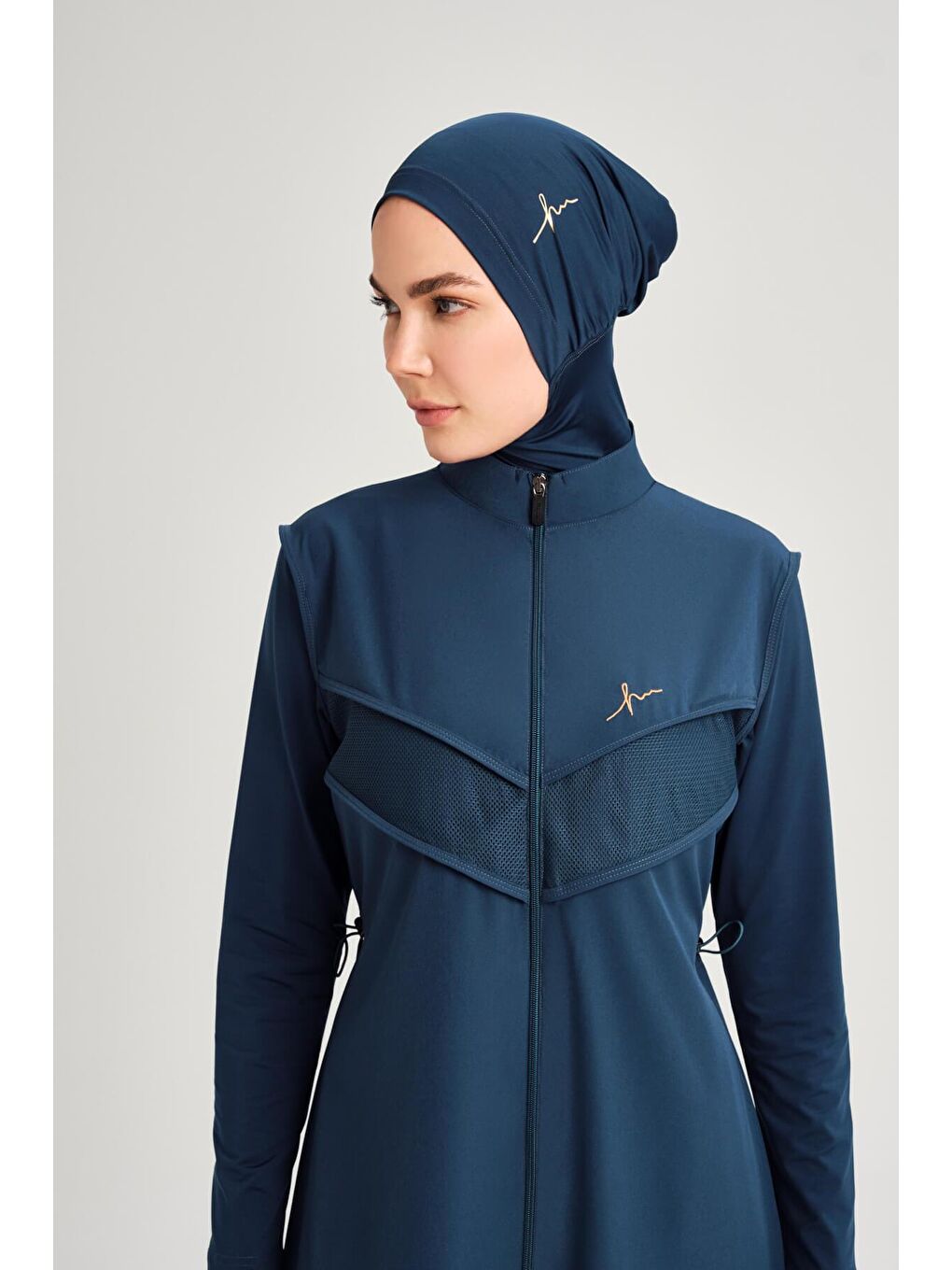 File Detaylı Yeşil Esnek Dokuma 6 Parça Tam Tesettür Mayo Takımı 2853-5