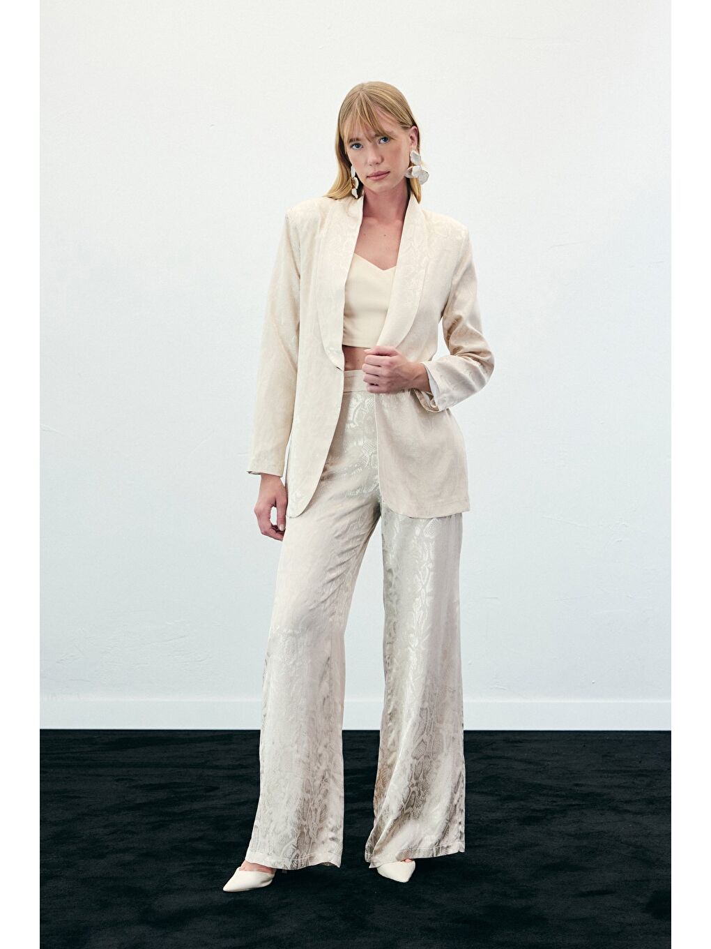 Yılan Desenli Pantolon - Bej-3