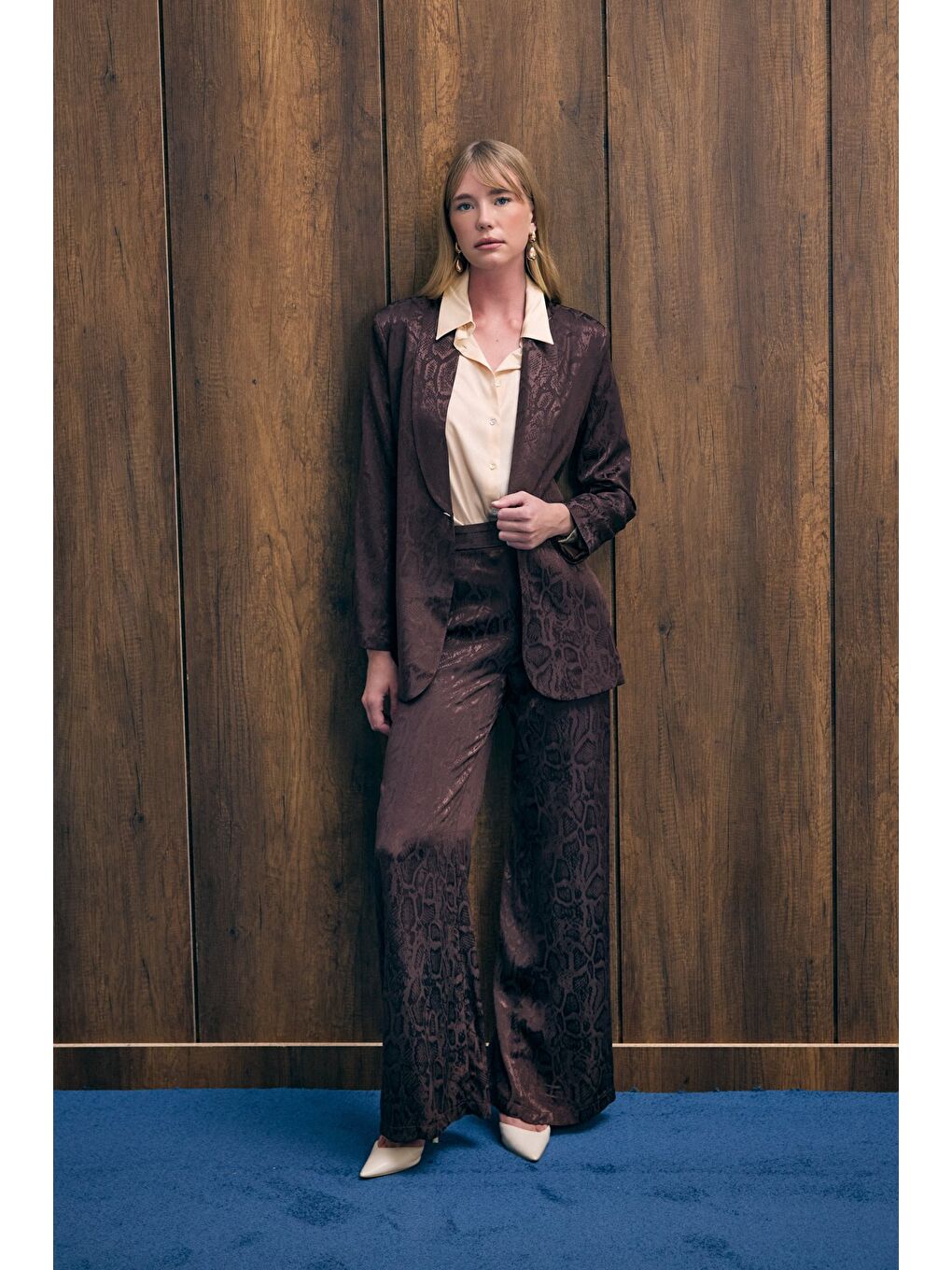 Kahverengi Yılan Desenli Pantolon - Kahve-2