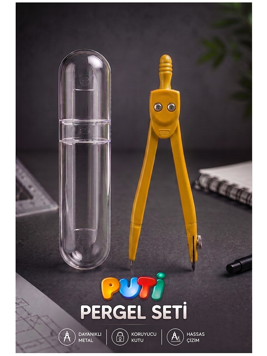Metal Pergel 1 Adet Puti 1574 Koruma Kutulu Metal Pergel Grafit Uçlu Mekanik Pergel Matematik Teknik