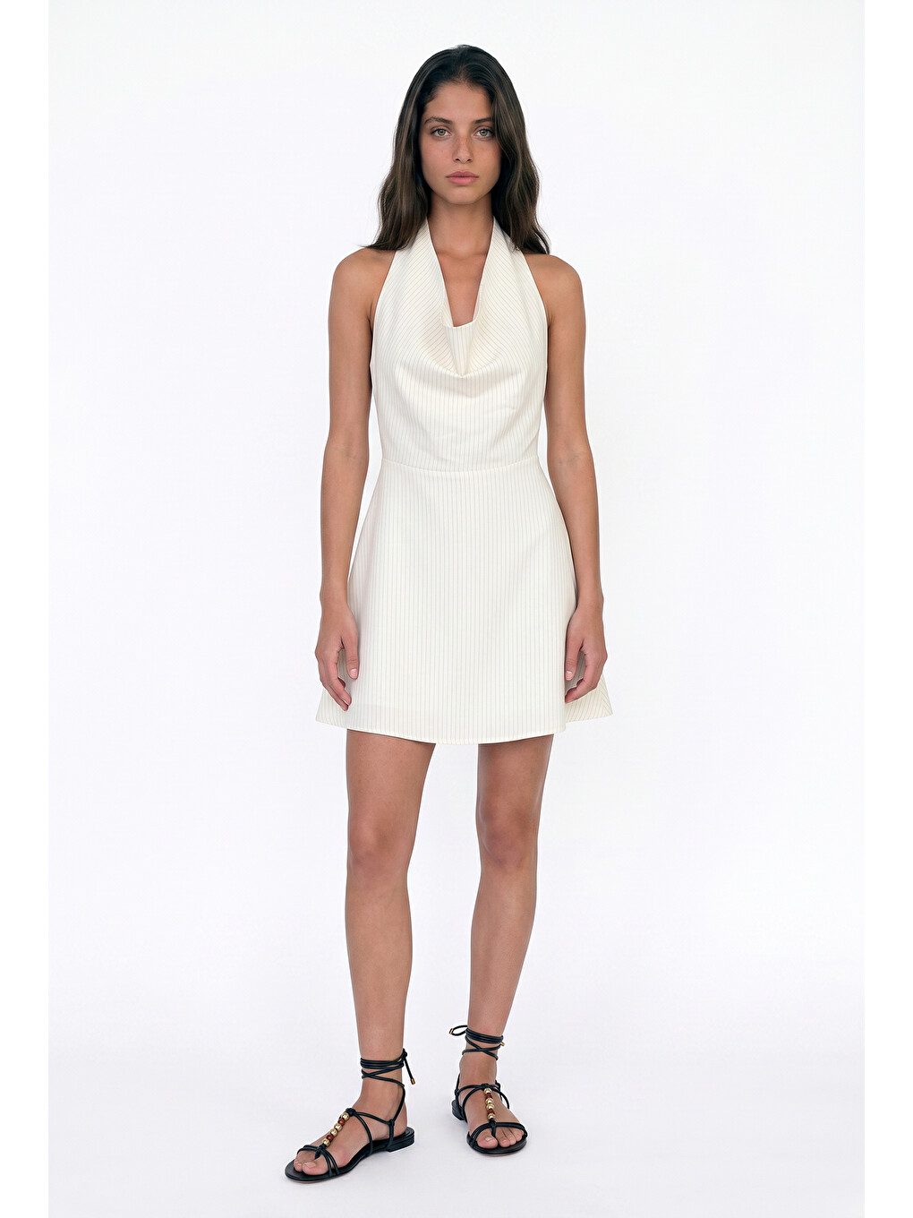 Degaje Yaka Mini Elbise Ekru