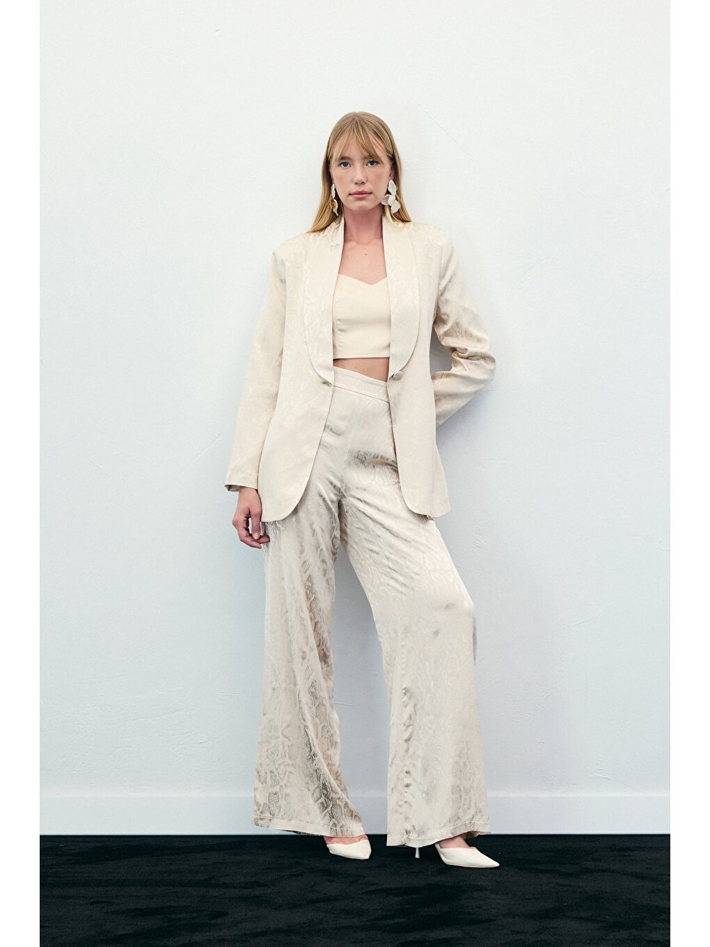 Yılan Desenli Pantolon - Bej-4