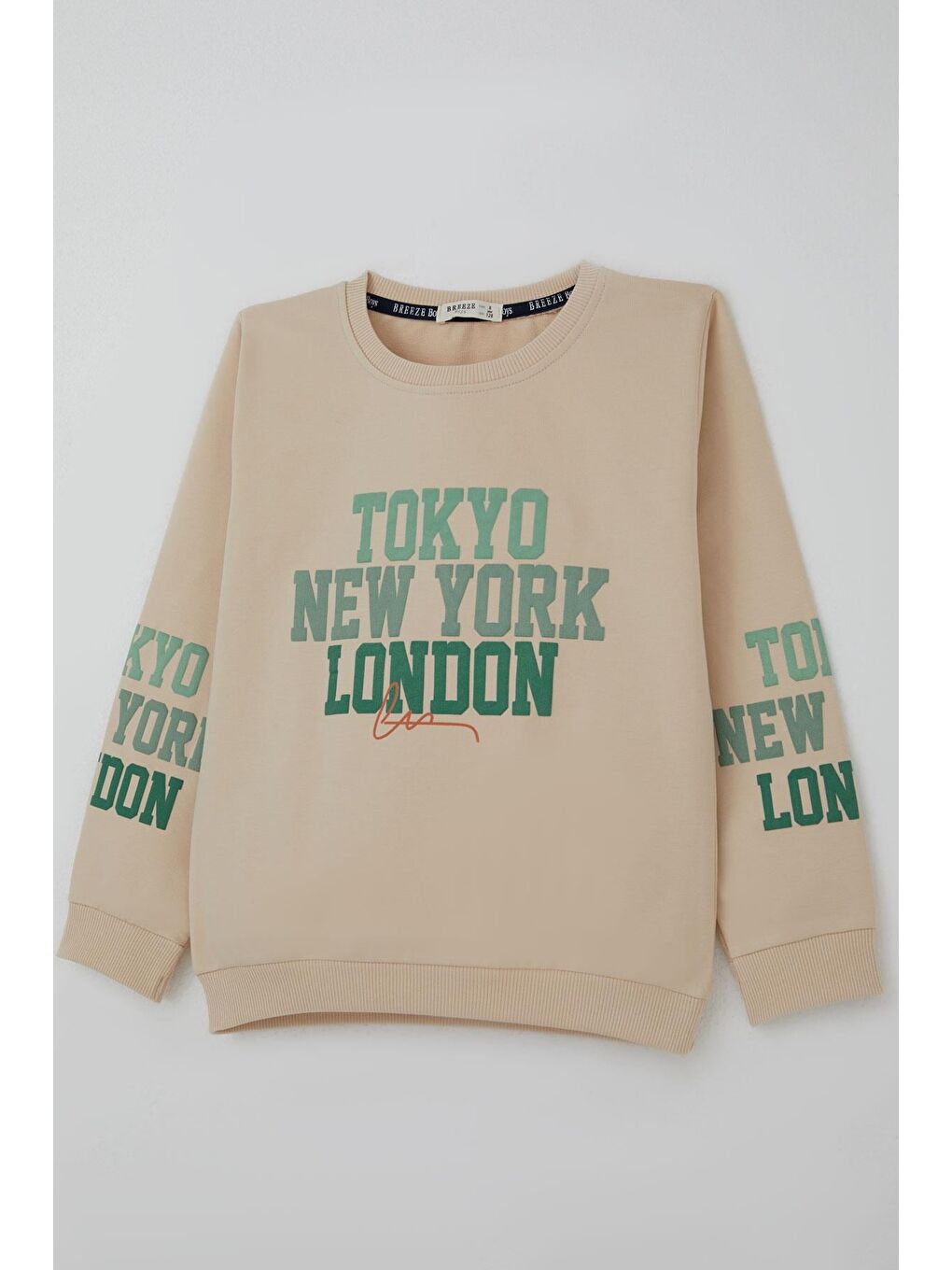 Ekru Erkek Çocuk Eşofman Takımı Şehir Konseptli Pantolonu Yan Cep Detaylı Krem (4-9 Yaş)-5