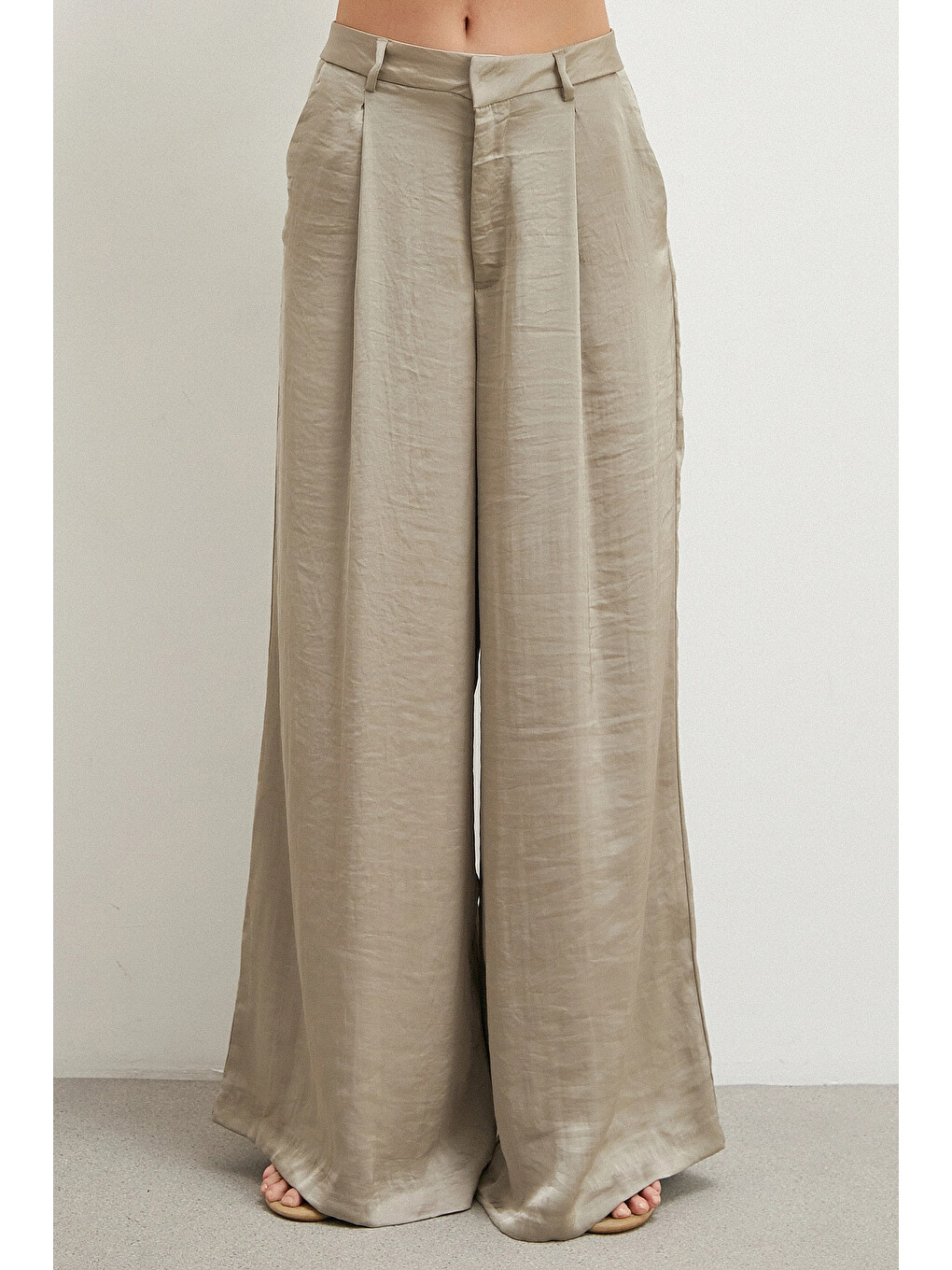Bol Paça Saten Pantolon Bej-3