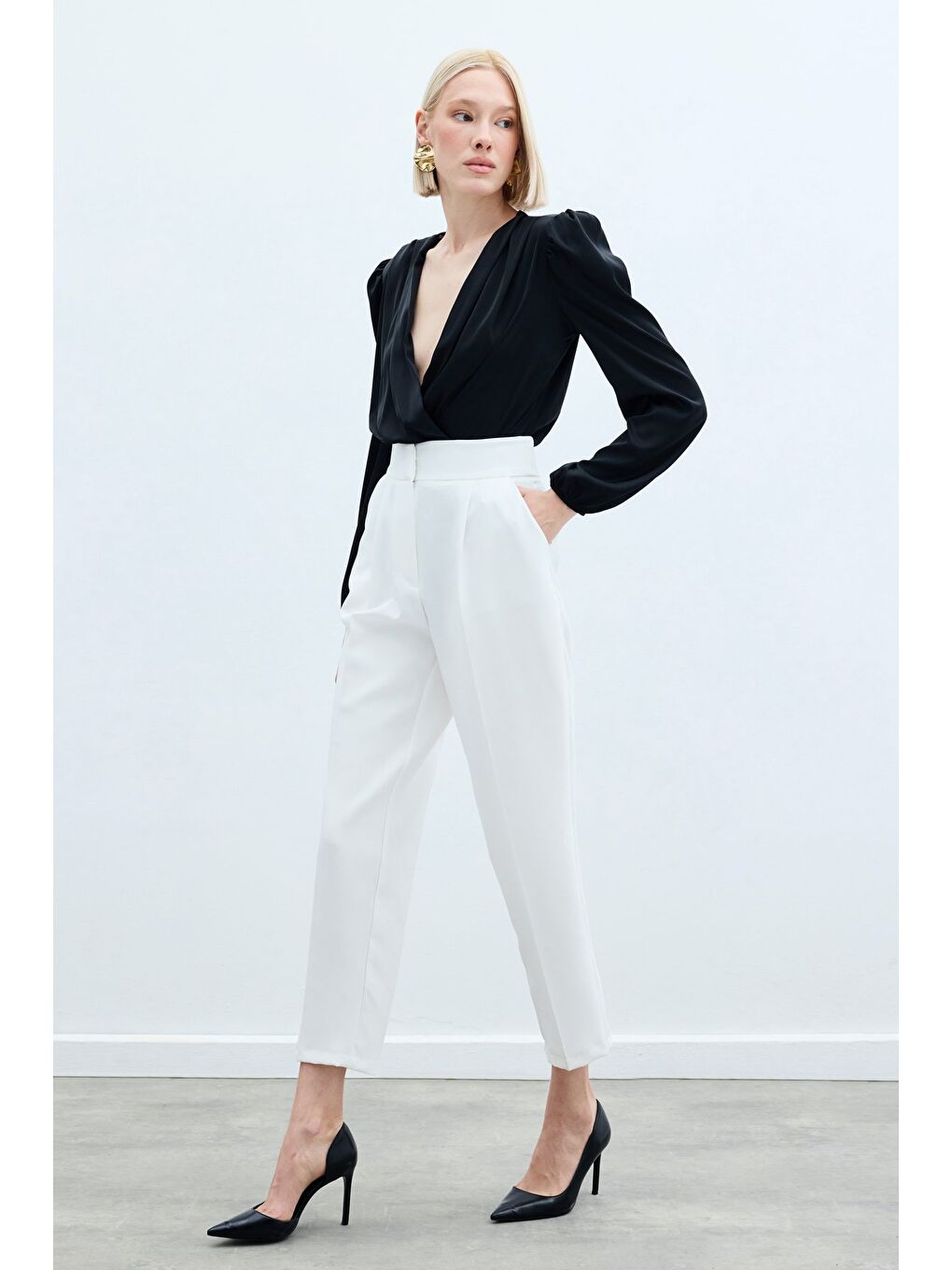 Yüksek Bel Klasik Pantolon - Ekru