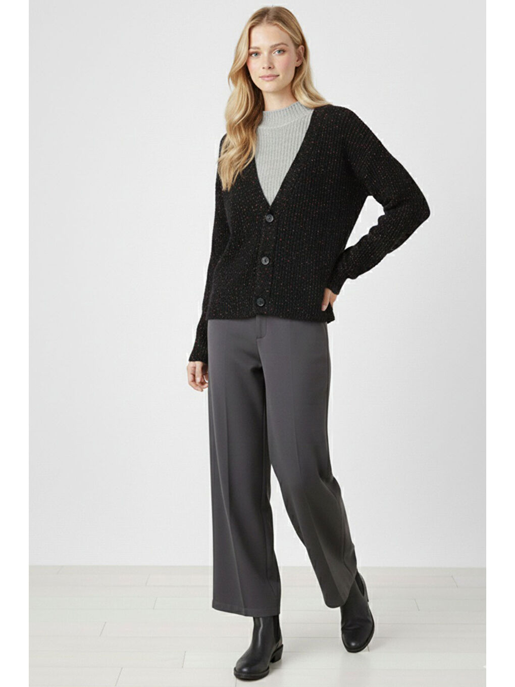 Kadın Crop Triko Hırka 15955 - Siyah-1