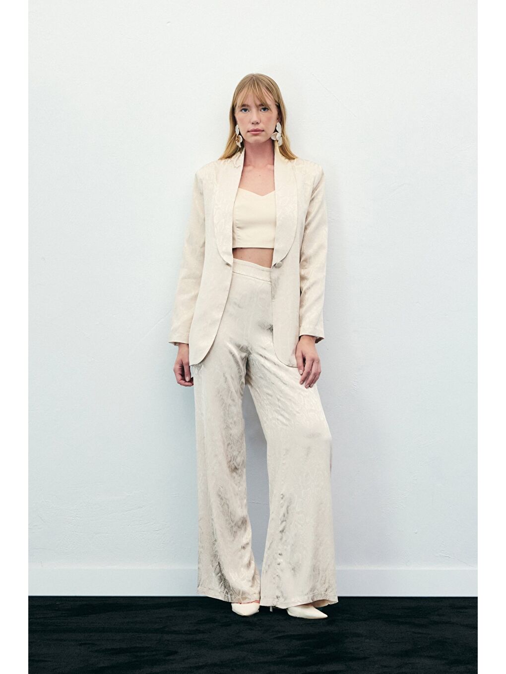 Yılan Desenli Pantolon - Bej-5