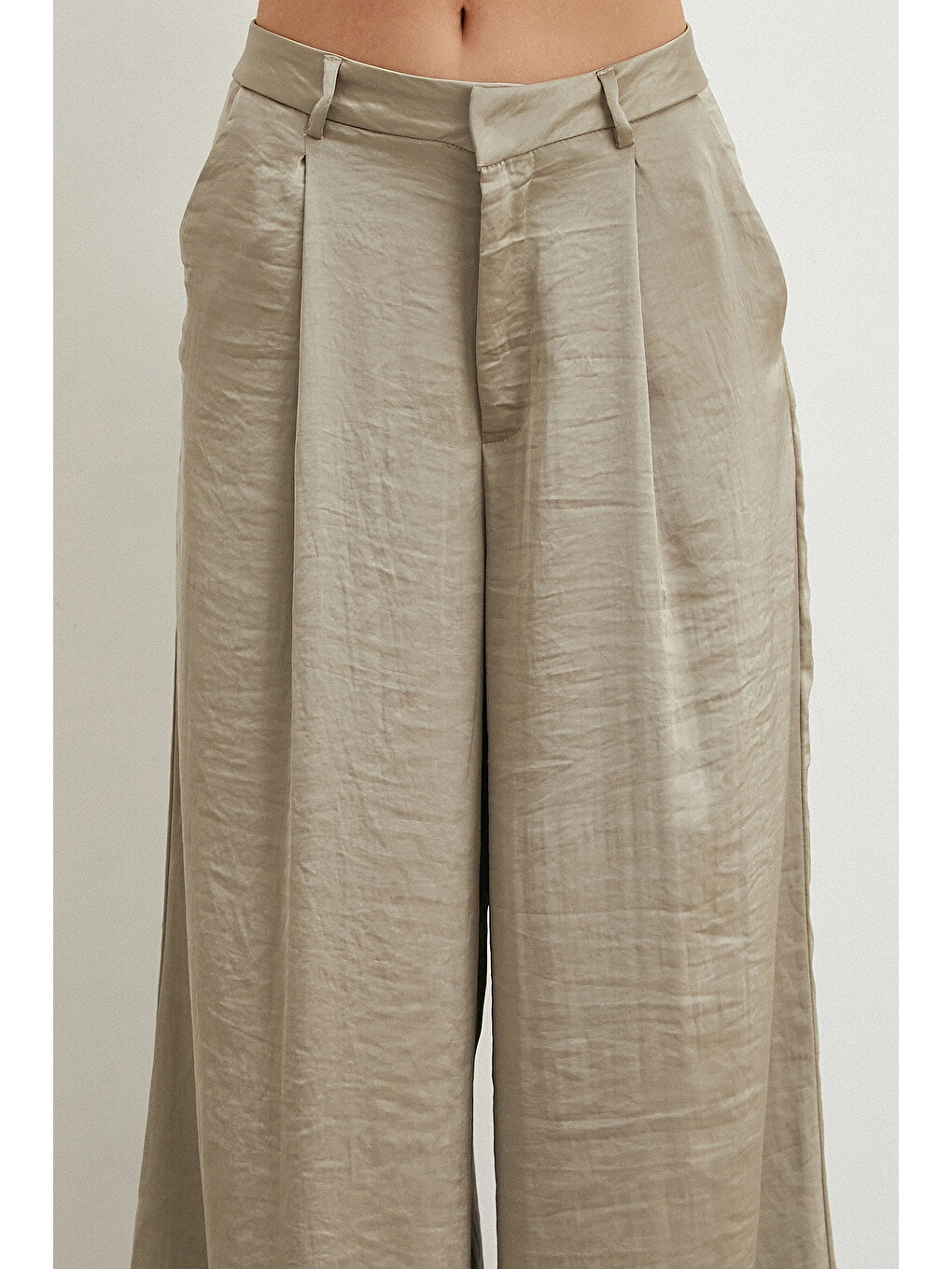Bol Paça Saten Pantolon Bej-4
