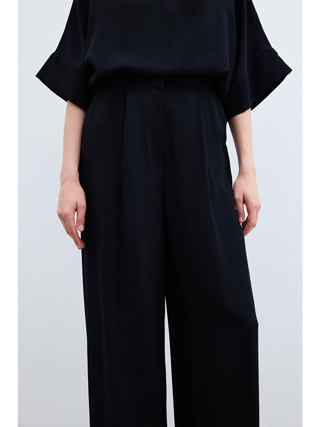 Keten Karışımlı Pantolon - Siyah-3