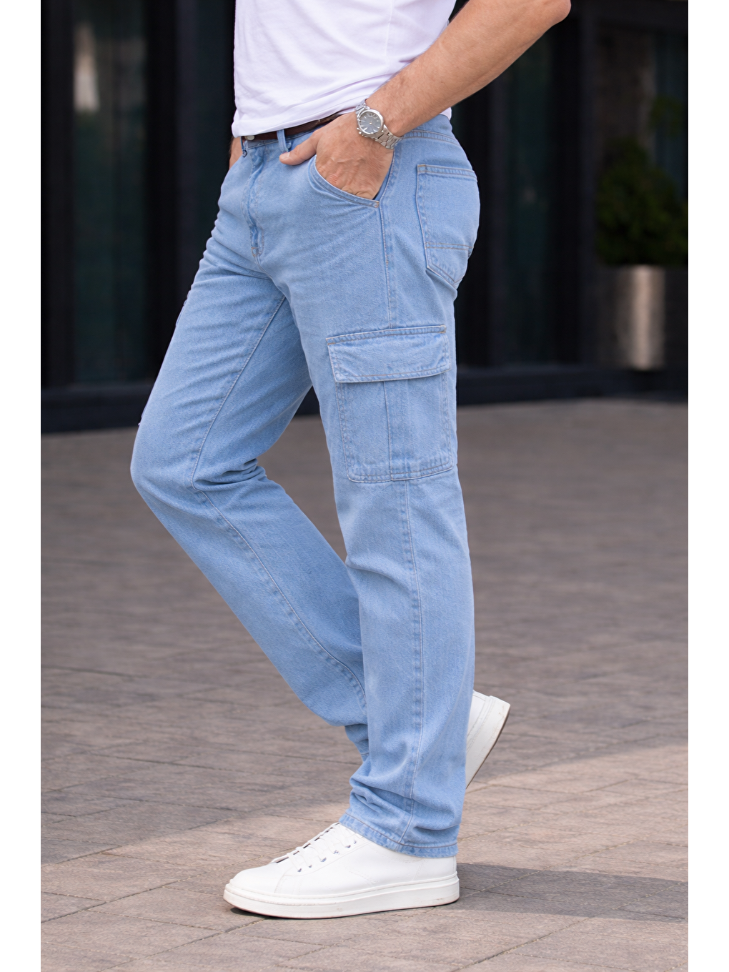 Erkek Trend Bol Paça Günlük Kargo B.Mavi Baggy Pantolon-1