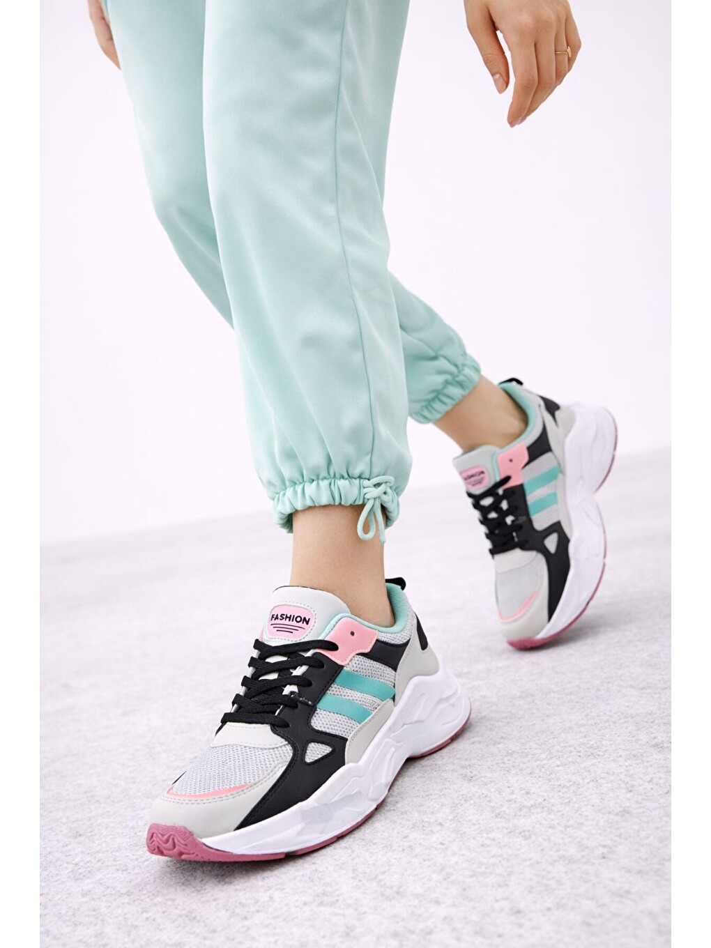 Gri Unısex Kalın Tabanlı Bağcıklı Rahat Sneaker Spor Ayakkabı –nefes Alabilen Yapı, Trend Model-2