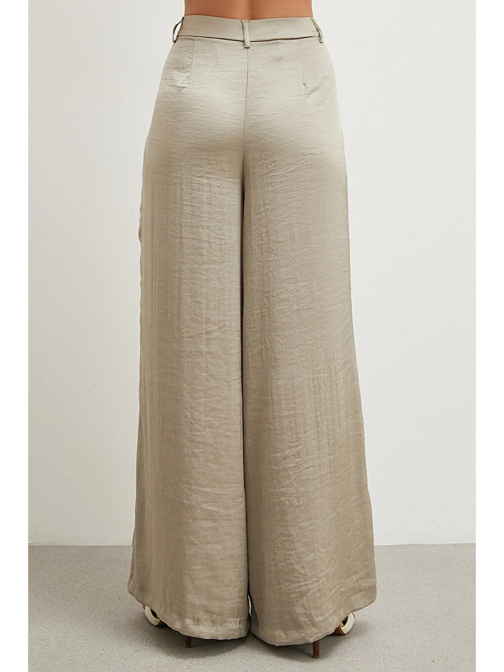 Bol Paça Saten Pantolon Bej-5