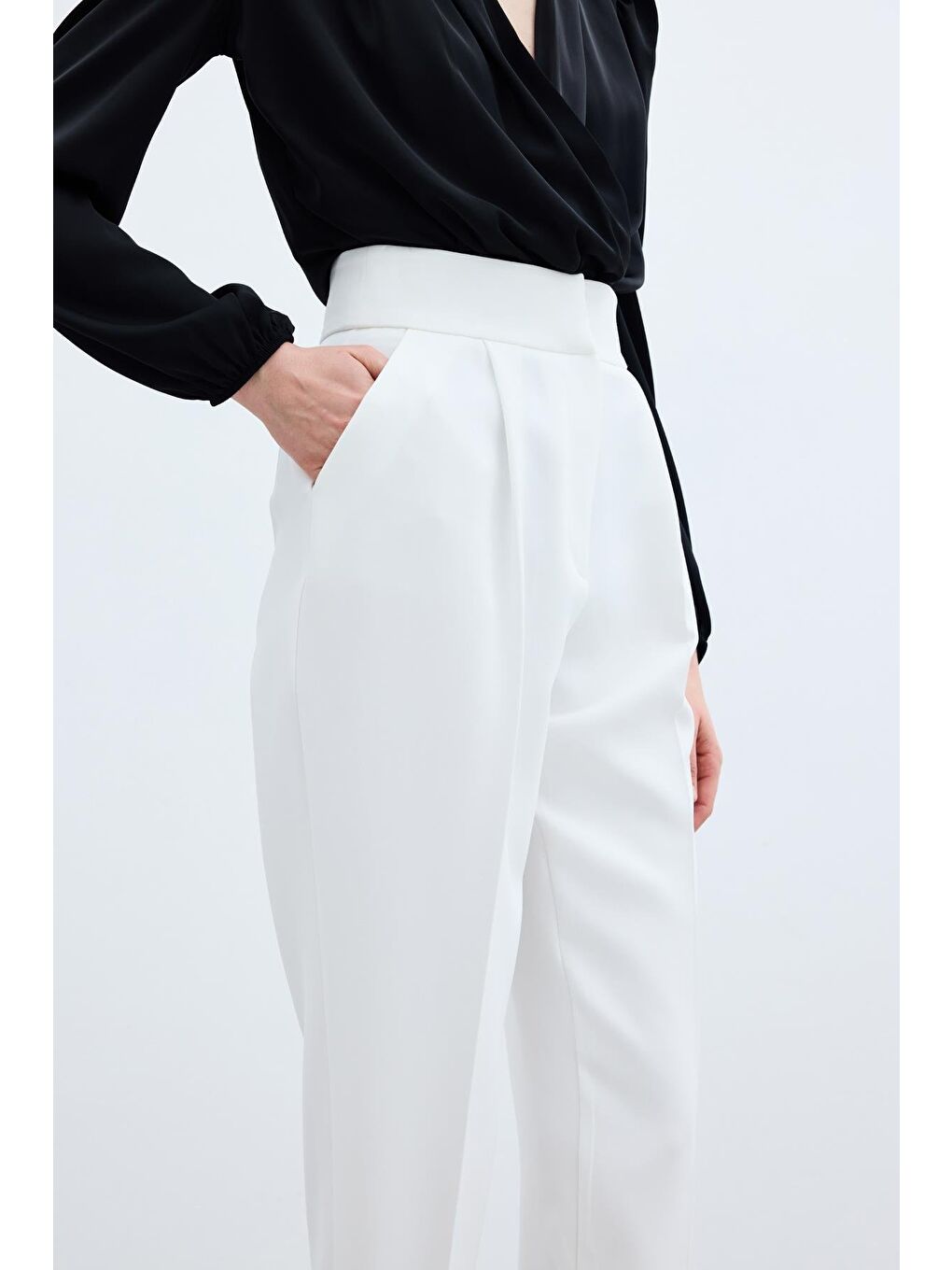 Yüksek Bel Klasik Pantolon - Ekru-5