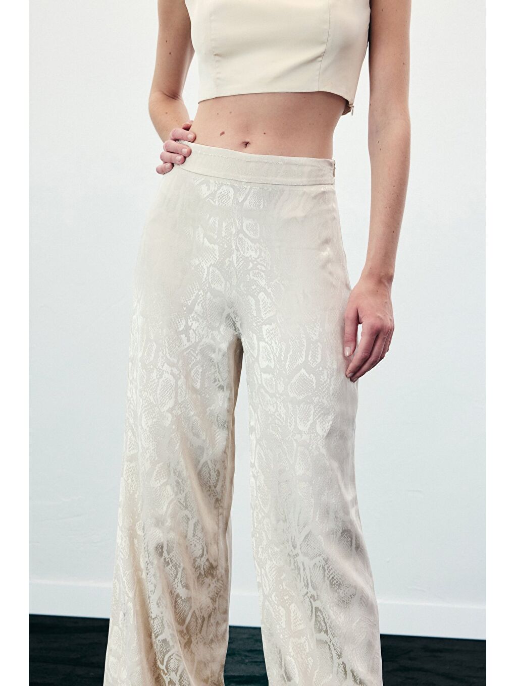 Yılan Desenli Pantolon - Bej-6