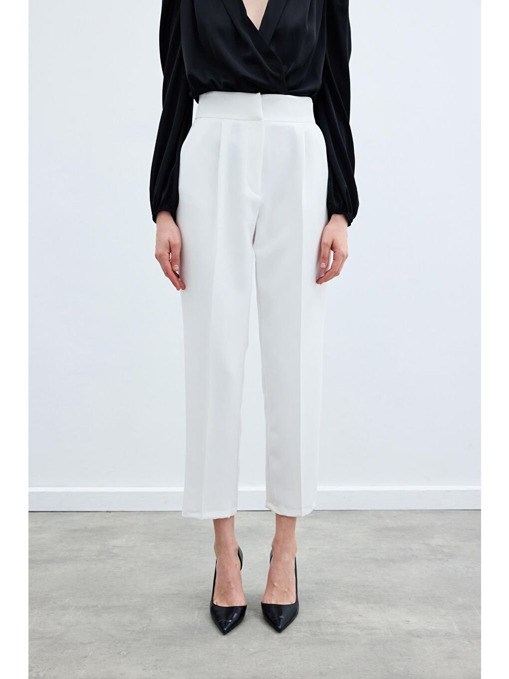 Yüksek Bel Klasik Pantolon - Ekru-6