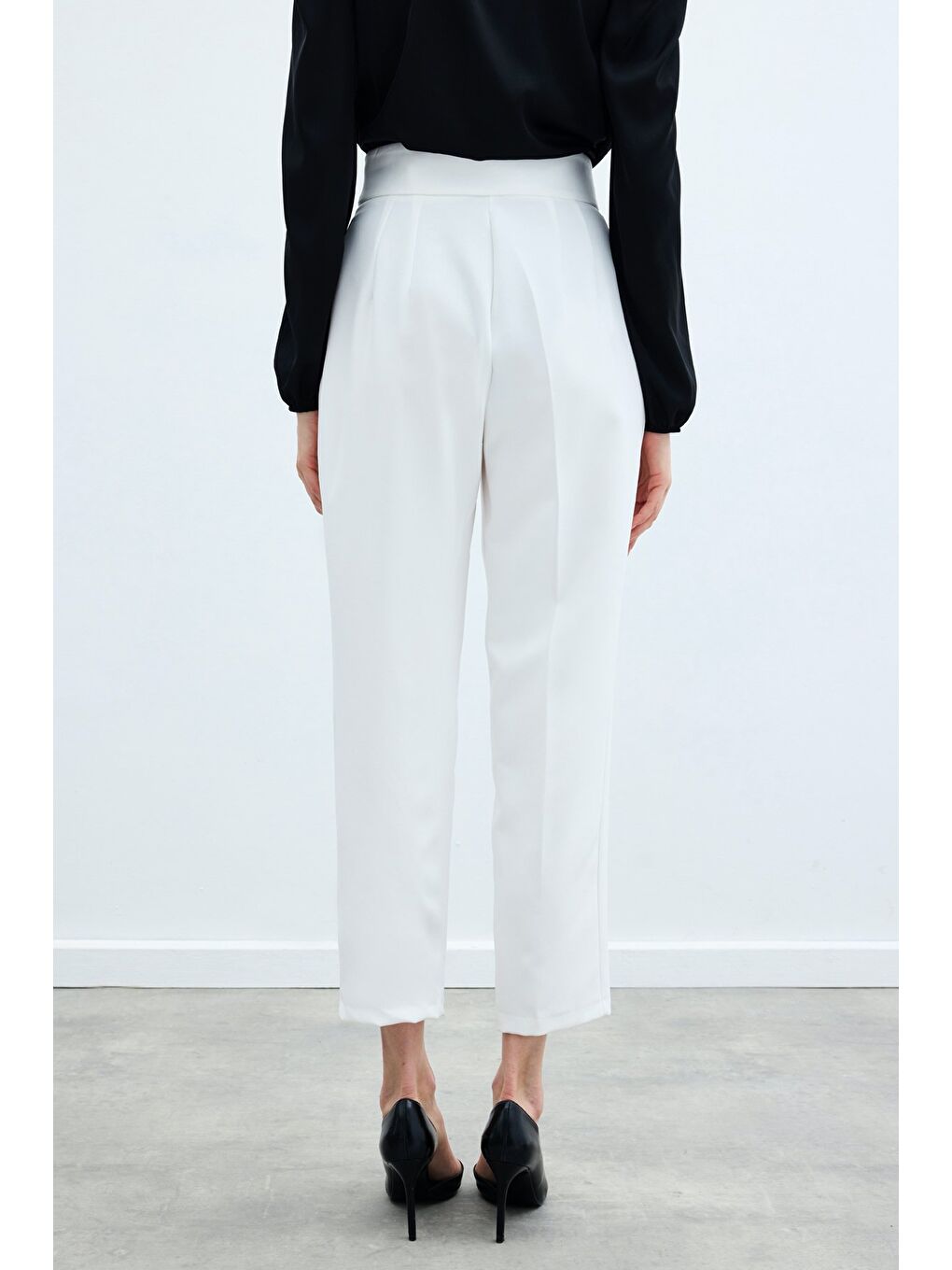 Yüksek Bel Klasik Pantolon - Ekru-7