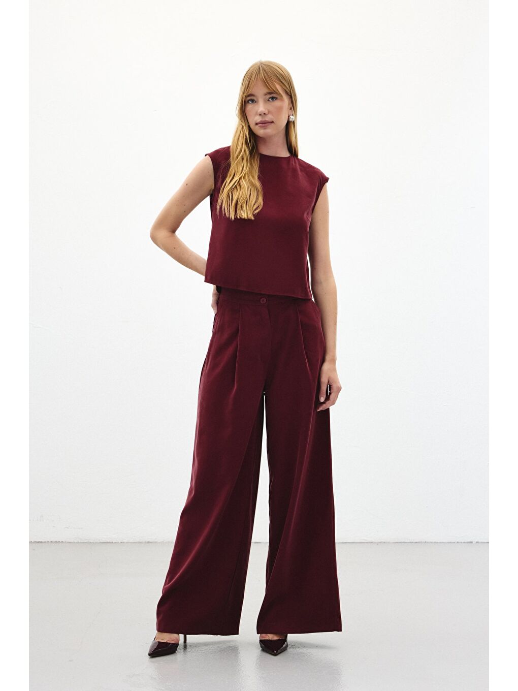 Geniş Paça Pantolon - Bordo