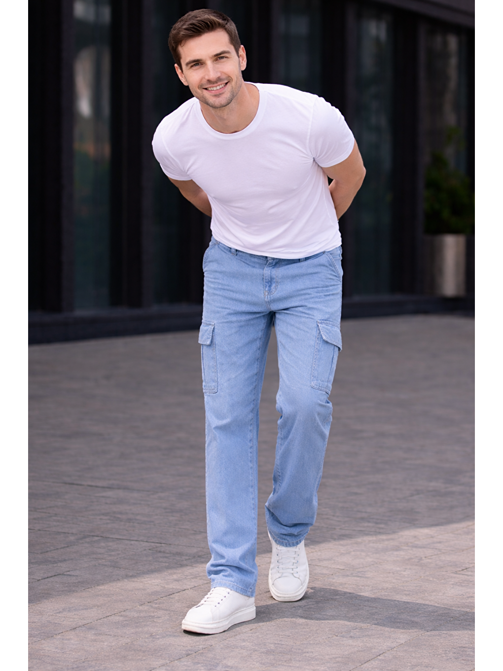 Erkek Trend Bol Paça Günlük Kargo B.Mavi Baggy Pantolon-2