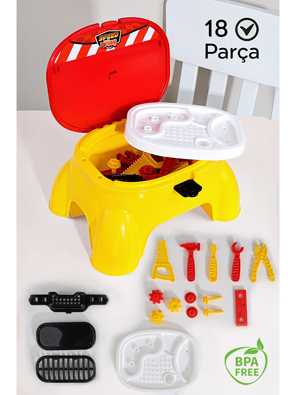 18 Parça Masalı Oyuncak Tamir Seti - Taşıma Çantalı Oturaklı Eğitici Meslek Oyunu Alet Çantası-1