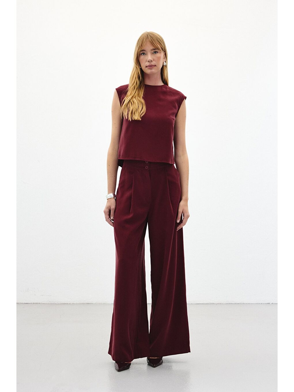 Geniş Paça Pantolon - Bordo-1