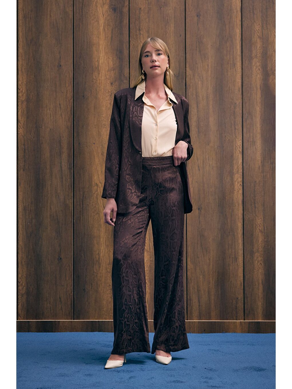 Kahverengi Yılan Desenli Pantolon - Kahve-5