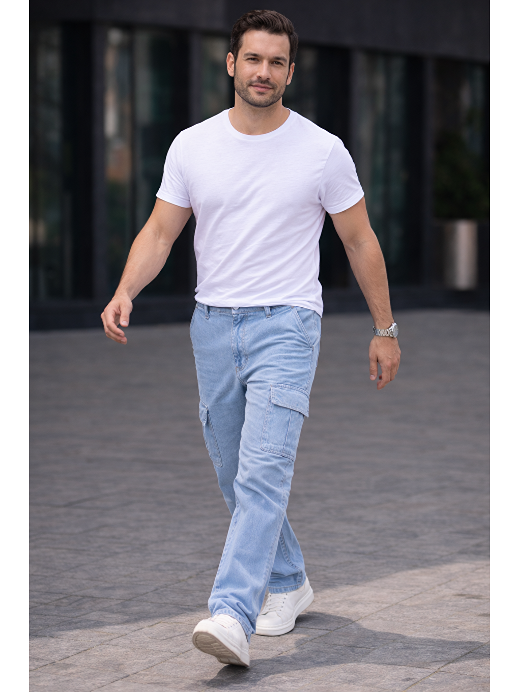 Erkek Trend Bol Paça Günlük Kargo B.Mavi Baggy Pantolon-3