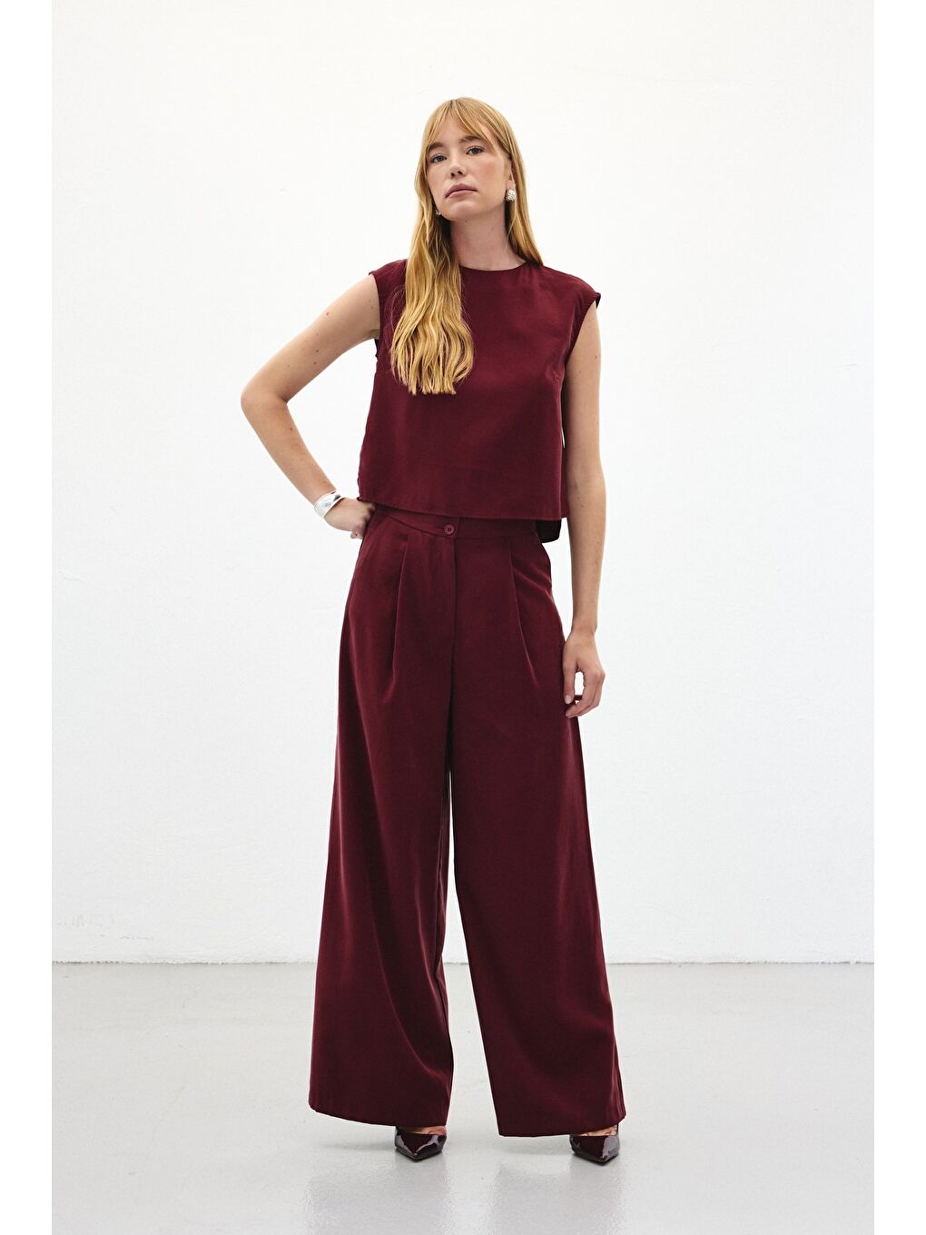 Geniş Paça Pantolon - Bordo-2