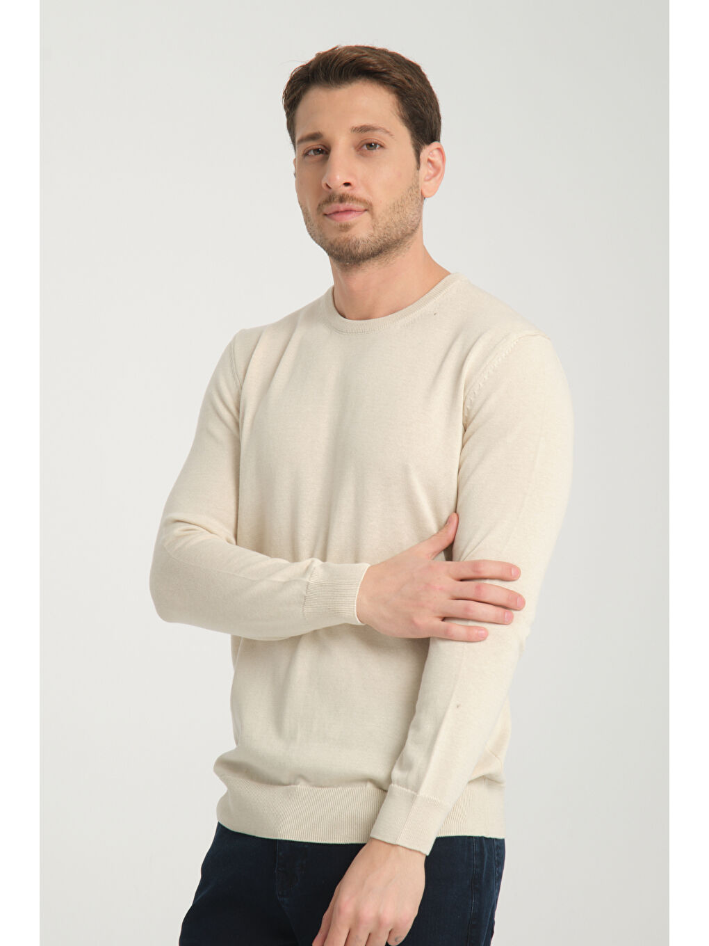 Ekru Bisiklet Yaka Erkek Kazak 1001-4