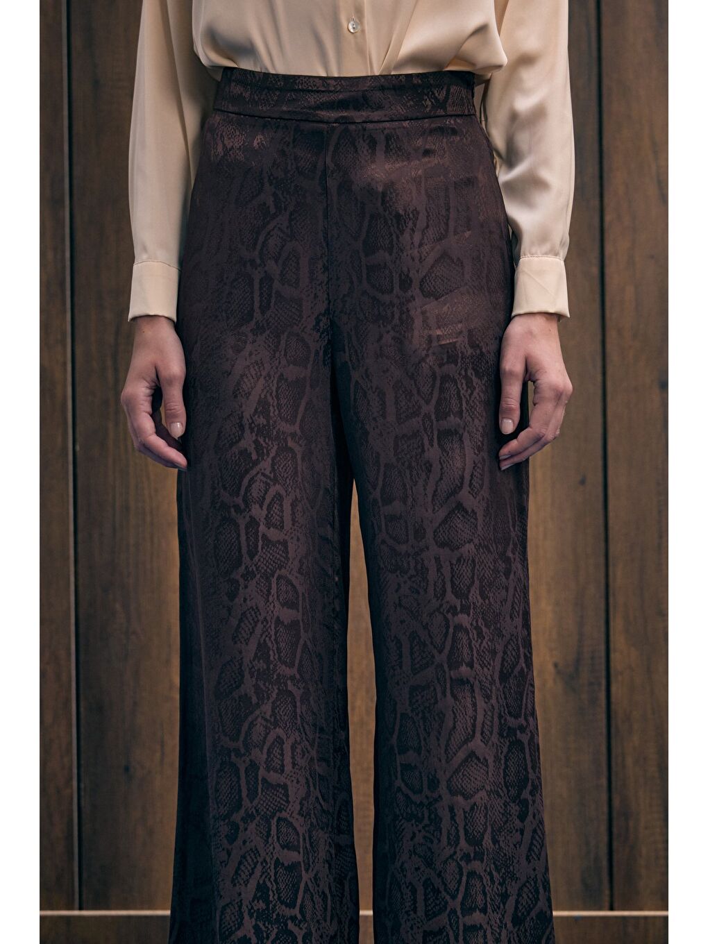 Kahverengi Yılan Desenli Pantolon - Kahve-6