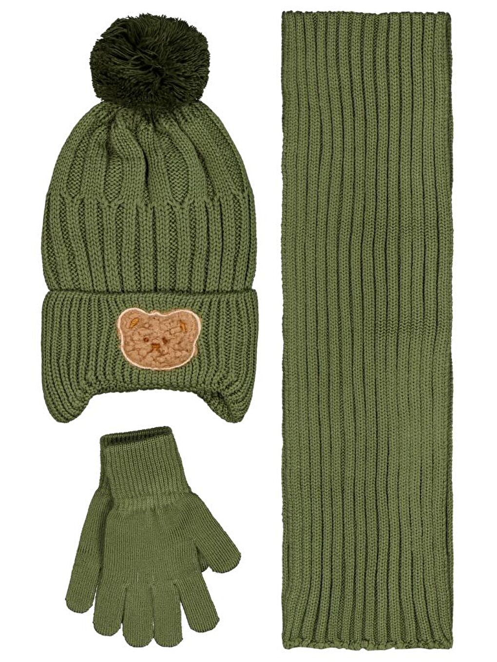 Baby 6-18 Ay Atkı Bere Eldiven Set - Yeşil Standart