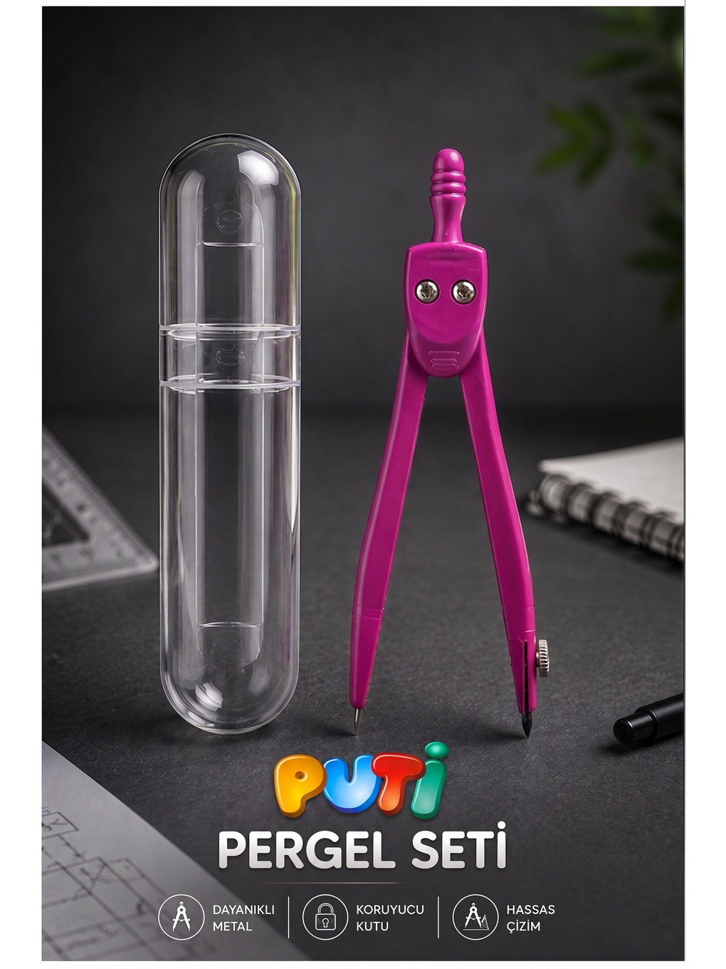 Metal Pergel 1 Adet Puti 1574 Koruma Kutulu Metal Pergel Grafit Uçlu Mekanik Pergel Matematik Teknik
