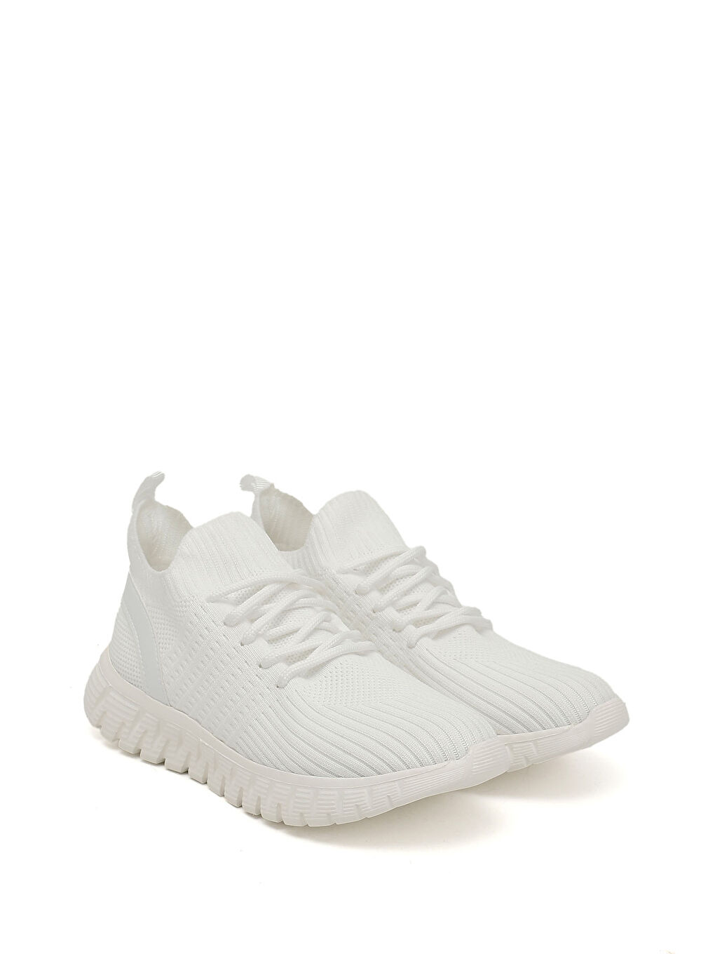 Beyaz Kadın BEYAZ-AÇIK GRİ Triko Bağcıklı Memory Foam Tabanlıklı Comfort Sneaker-1