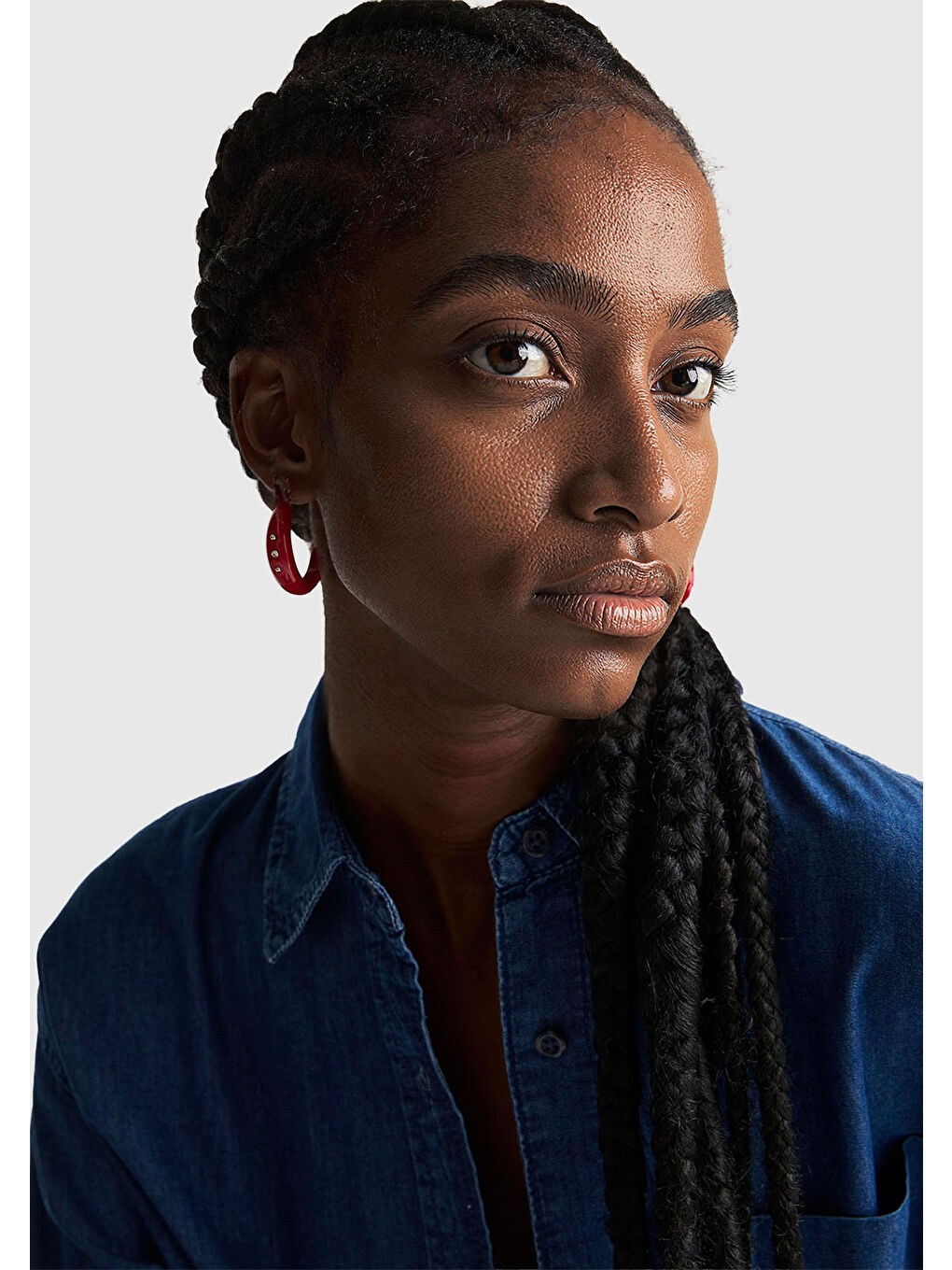 Kadın Mavi %100 Pamuk Önü Cep Detaylı Düğmeli Denim Gömlek-5