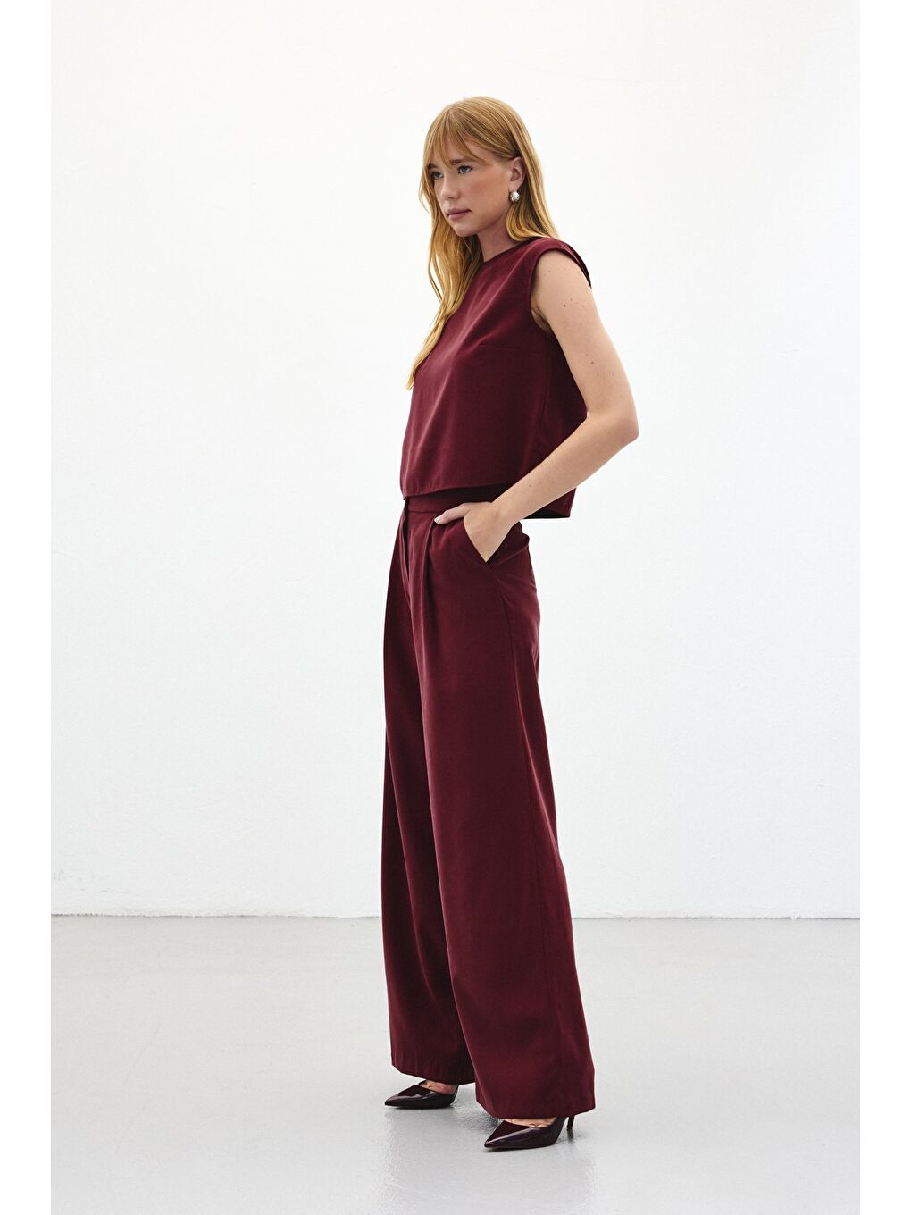 Geniş Paça Pantolon - Bordo-4