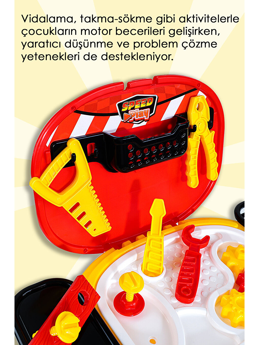 18 Parça Masalı Oyuncak Tamir Seti - Taşıma Çantalı Oturaklı Eğitici Meslek Oyunu Alet Çantası-3